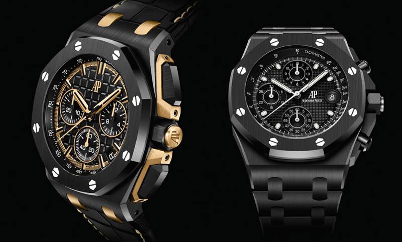 愛彼皇家橡樹離岸型自動上鏈計時碼表首見黑陶瓷鏈帶款、祭出黃金結(jié)合黑陶瓷的對比美