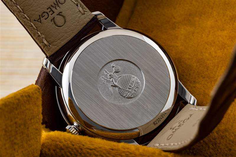 歐米茄碟飛 Prestige 底蓋，刻有原版歐米茄地球標志