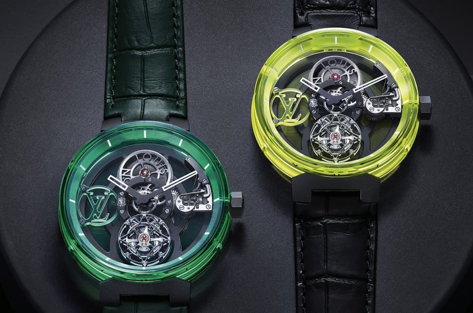 路易威登Tambour Moon飛行陀飛輪日內瓦印記手表新增綠色與黃色藍寶石版本