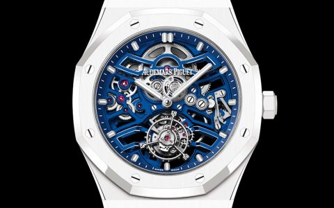 AP皇家橡樹自動鏤空飛行陀飛輪改搭白色陶瓷表殼與藍色機芯