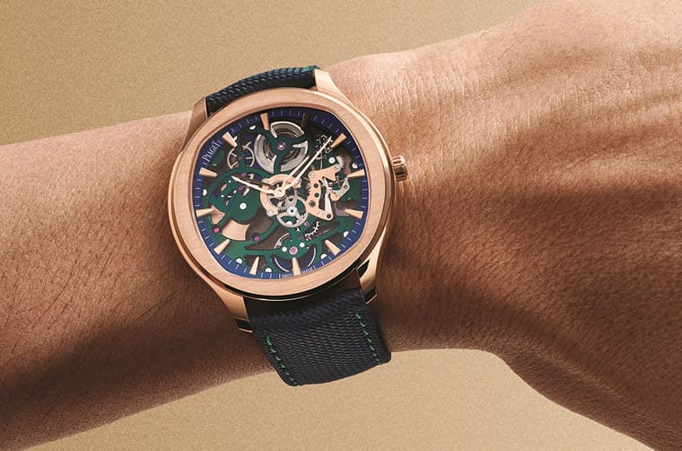伯爵Polo鏤空表第一次呈現(xiàn)藍(lán)、綠、玫瑰金三色組合向知名藝術(shù)家致敬