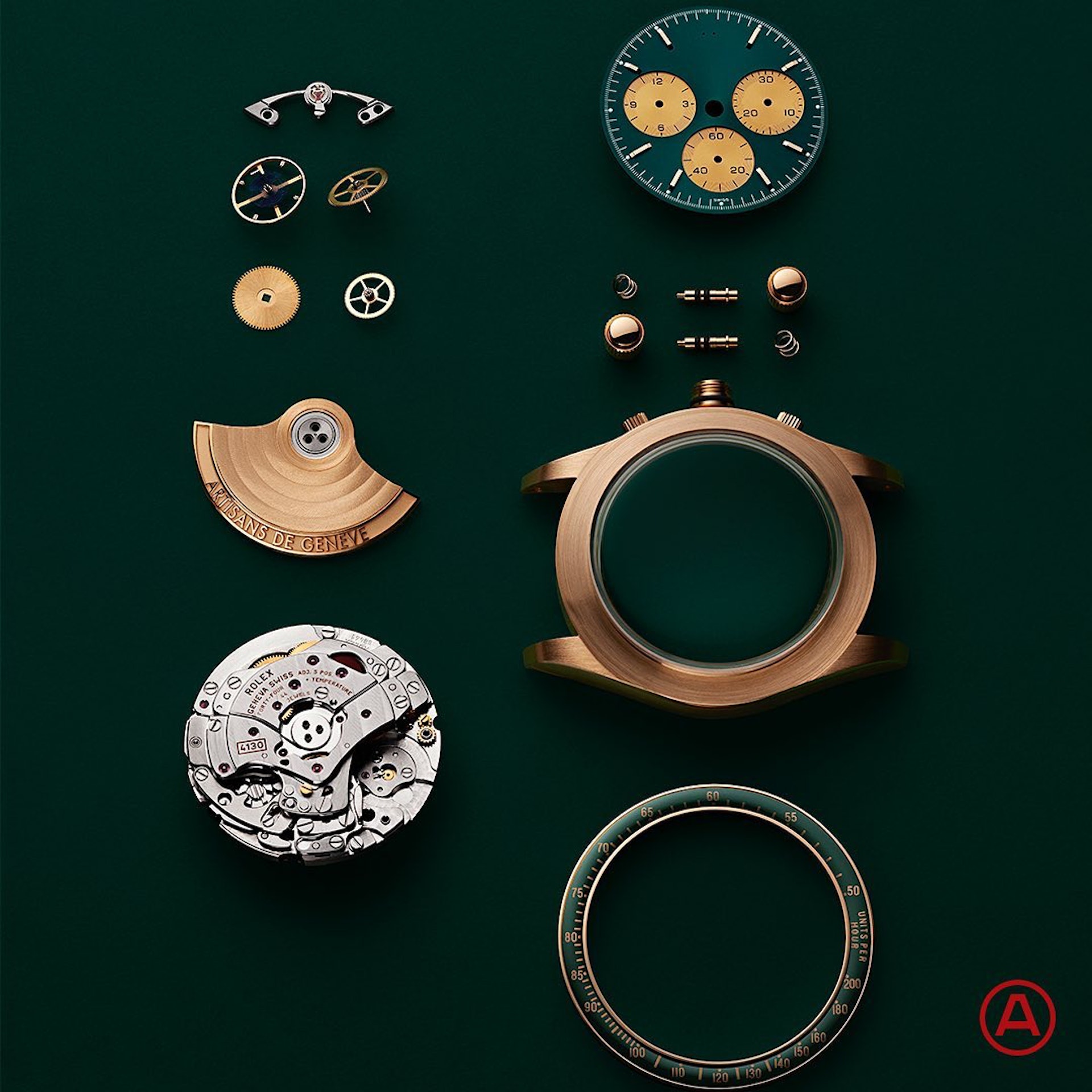 綜觀Daytona 116508 Honey Green，同樣可以找到三處Artisans de Genève精心改造的橋段，以下一一了解：（IG@artisansdegeneve）