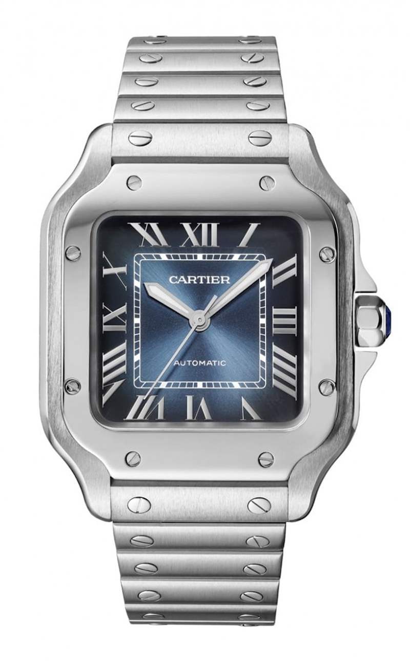 Santos中型款- 不鏽鋼材質／1847 MC自動上鍊機芯／時、分、秒顯示／藍寶石水晶鏡面／防水100米／錶徑35.1x35.1mm（CARTIER）